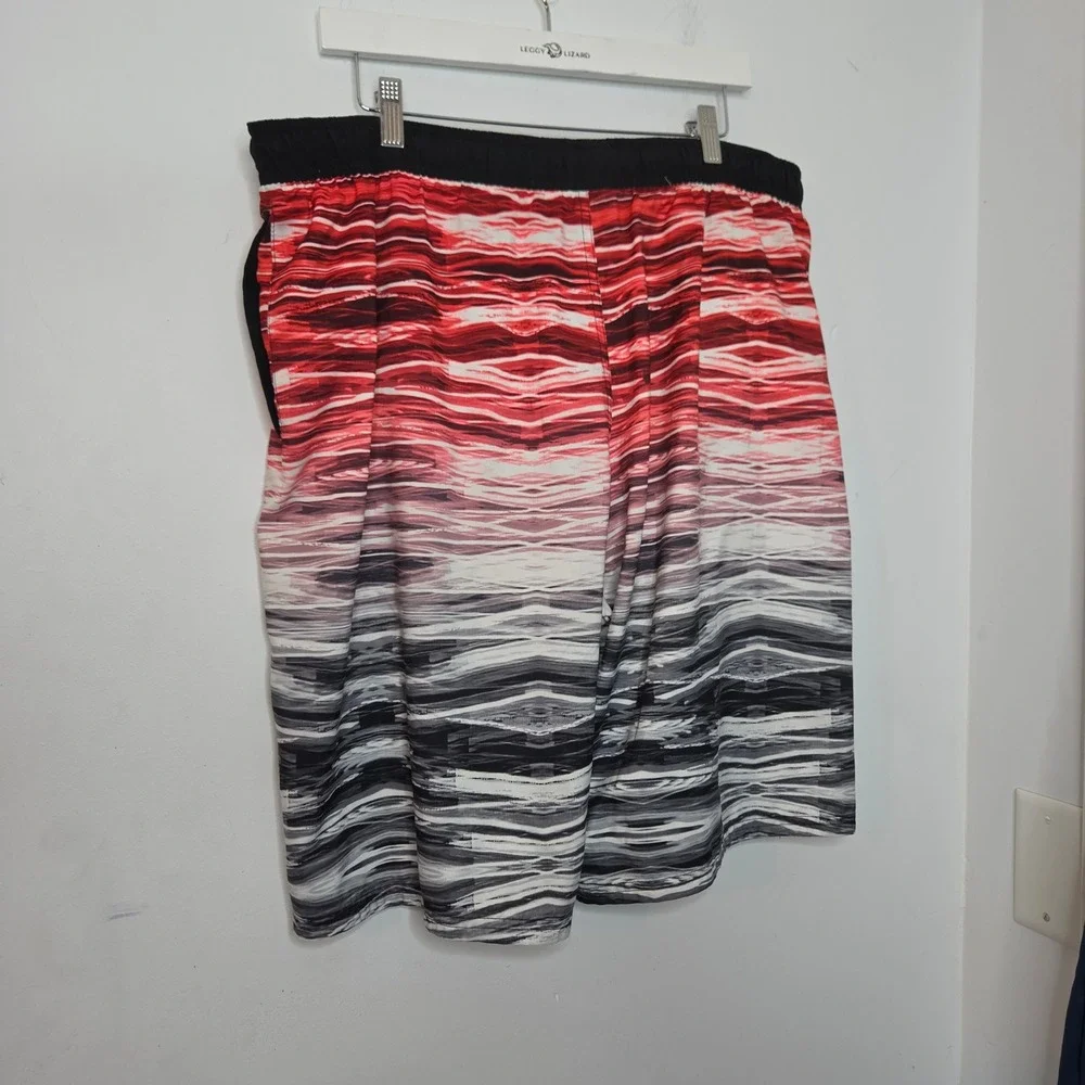 Nike Mens XL Red Black White Abstract Wave Swim Trunks Board Shorts